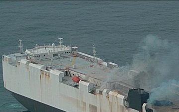 Coast Guard conducts overflight of vessel fire offshore Adak, Alaska