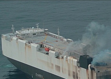 Coast Guard conducts overflight of vessel fire offshore Adak, Alaska