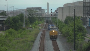 Equipment arrives by train for the Army's 250th Birthday Parade