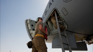 Air Force Thunderbolt II's and Strike Eagles refuel over USCENTCOM AOR (B-Roll)