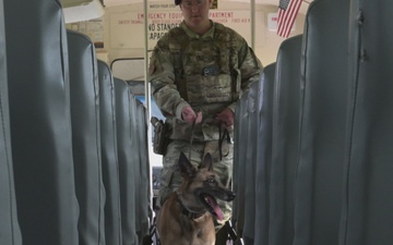 316th Security Forces sweep buses at America’s Airfield for 250th Army Birthday arrival