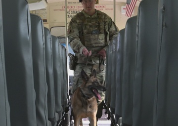 316th Security Forces sweep buses at America’s Airfield for 250th Army Birthday arrival