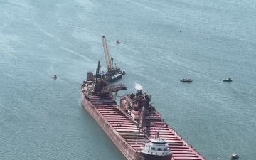 Hay Lake Marine Casualty responders prepare the M/V Honorable James Oberstar for safe transit