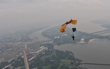 U.S. Army Parachute Team jumps for Army 250th Birthday Parade