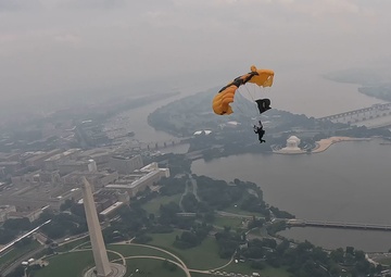 U.S. Army Parachute Team jumps for Army 250th Birthday Parade