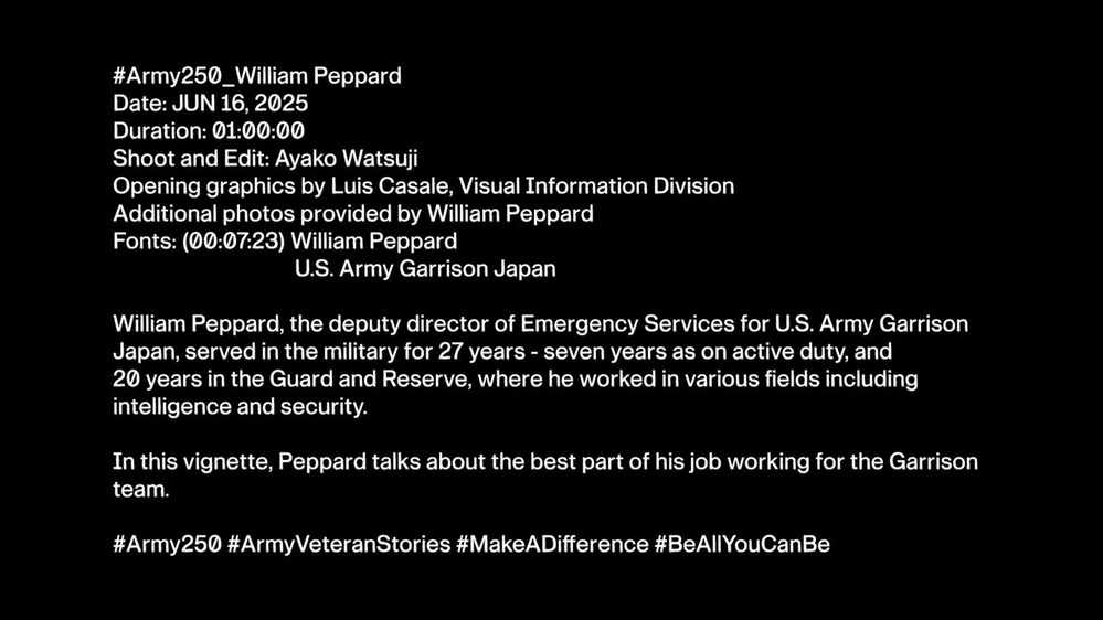 #Army250 Army Veteran Spotlight_William Peppard, U.S. Army Garrison Japan