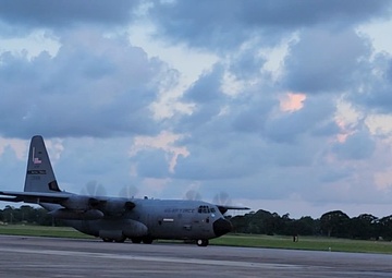 Hurricane Hunters takeoff for storm tasking