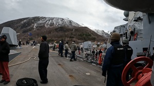 USS Bulkeley (DDG84) arrives in the port of Narvik, Norway.