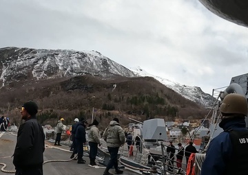 USS Bulkeley (DDG84) arrives in the port of Narvik, Norway.