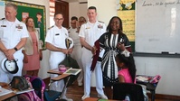 U.S. Navy Rear Adm. Richard S. Lofgren visits Panama school with the  Seabees