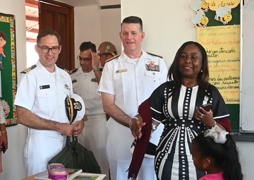U.S. Navy Rear Adm. Richard S. Lofgren visits Panama school with the  Seabees