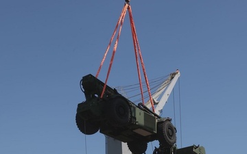 Talisman Sabre 2025 U.S. Army vehicles offload at Port Darwin, Australia for Talisman Sabre 25