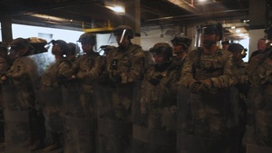 B-Roll: U.S. Marines guard federal building to assist California Army National Guard