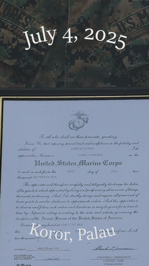 Lance Cpl. Flores Promotes During Koa Moana 2025
