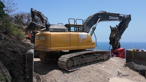 Timelapse of equipment reset on cliffside debris removal 1080p