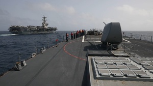 USS Milius conducts operations in the U.S. Central Command area of responsibility as part of the Carl Vinson Carrier Strike Group