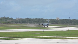 B-Roll: C-130s, KC-135s arrive at Andersen AFB during Department-Level Exercise series