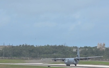 B-Roll: C-130s, KC-135s arrive at Andersen AFB during Department-Level Exercise series