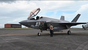 An F-35A Lightning II departs from Clark AB during Cope Thunder 25-2
