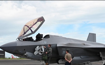 An F-35A Lightning II departs from Clark AB during Cope Thunder 25-2