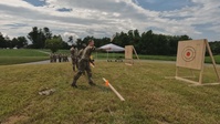 Competitors throw axes and and perform high intensity interval training - 2025 National Best Warrior