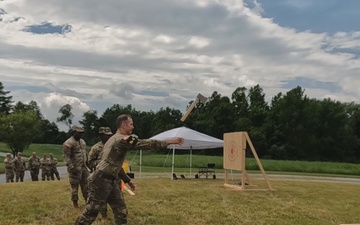 Competitors throw axes and and perform high intensity interval training - 2025 National Best Warrior