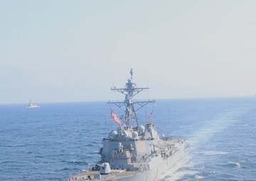 USS Bulkeley (DDG84) conducts an aerial photo exercise during Formidable Shield (FS) 2025