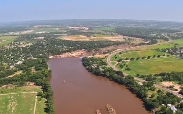 Aerial view of flood-affected Texas along Guadalupe River