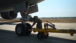AMC Airmen tow KC-46 during Talisman Sabre 25