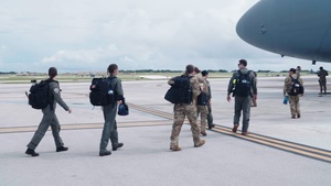 Members of the U.S., Royal Australian, and Royal New Zealand Air Forces conduct aeromedical evacuation training aboard a U.S. C-5 Super Galaxy during DLE 2025
