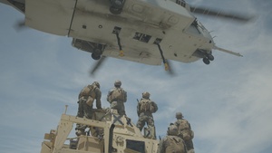 U.S. Marines with HMH-461 and 2nd DSB execute an external lift with a JLTV