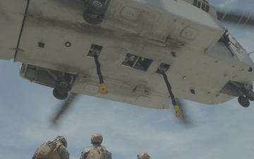U.S. Marines with HMH-461 and 2nd DSB execute an external lift with a JLTV