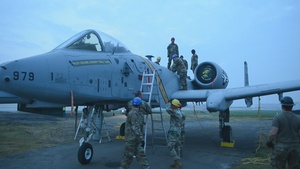 Installation of A-10 Thunderbolt II aircraft display on traffic circle