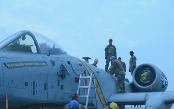 Installation of A-10 Thunderbolt II aircraft display on traffic circle