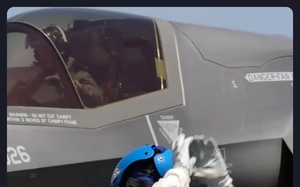 F-35B Lightning II aircraft conduct flight operations aboard HMS Prince of Wales during exercise Med Strike