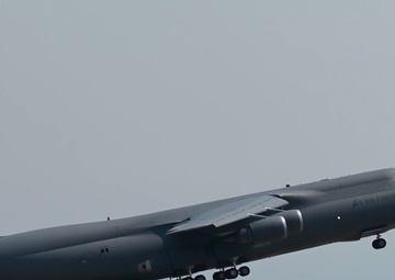A C-5M Super Galaxy taxis and takes off during exercise Bamboo Eagle 25-3 (B-Roll)
