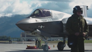 U.S. Marines conduct F-35B Lightning II flight operations during Arctic Edge 25