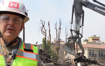 USACE removes debris from a Pacific Palisades condominium damaged by the 2025 California wildfires