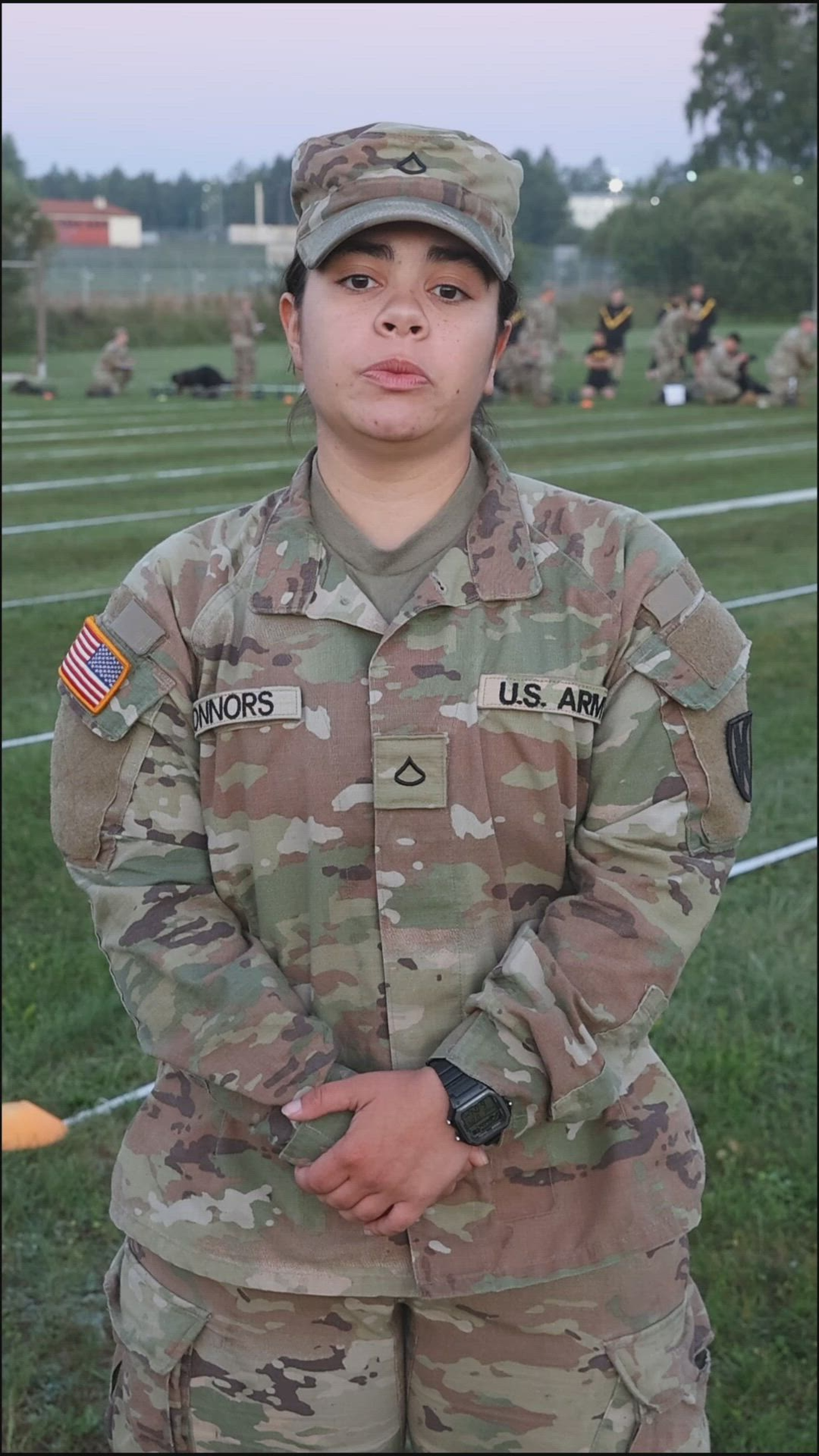 U.S. Army Pfc. Kadence Connors, assigned to the 21st Theater Sustainment Command, speaks about the USAREUR-AF Best Squad Competition, Grafenwoehr, Germany, August 20, 2025. Soldiers from across U.S. Army Europe and Africa (USAREUR-AF) will compete in the year's Best Squad Competition in Grafenwoehr, Germany, Aug. 19 - Aug. 28, 2025. Teams representing units from across USAREUR-AF will test their tactical proficiency, communication, and overall cohesion as they compete for the title of Best Squad. Winners of this competition will advance to compete at the U.S. Army Best Squad Competition. (U.S. Army Video By Spc. Elijah Campbell)