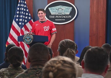 Washington Nationals Jacob Young visits Pentagon