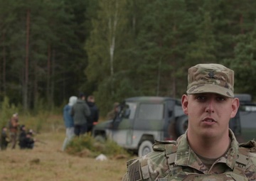 U.S. Army Spc. Brady Mayr 102MP Company interviews during Estonian joint training