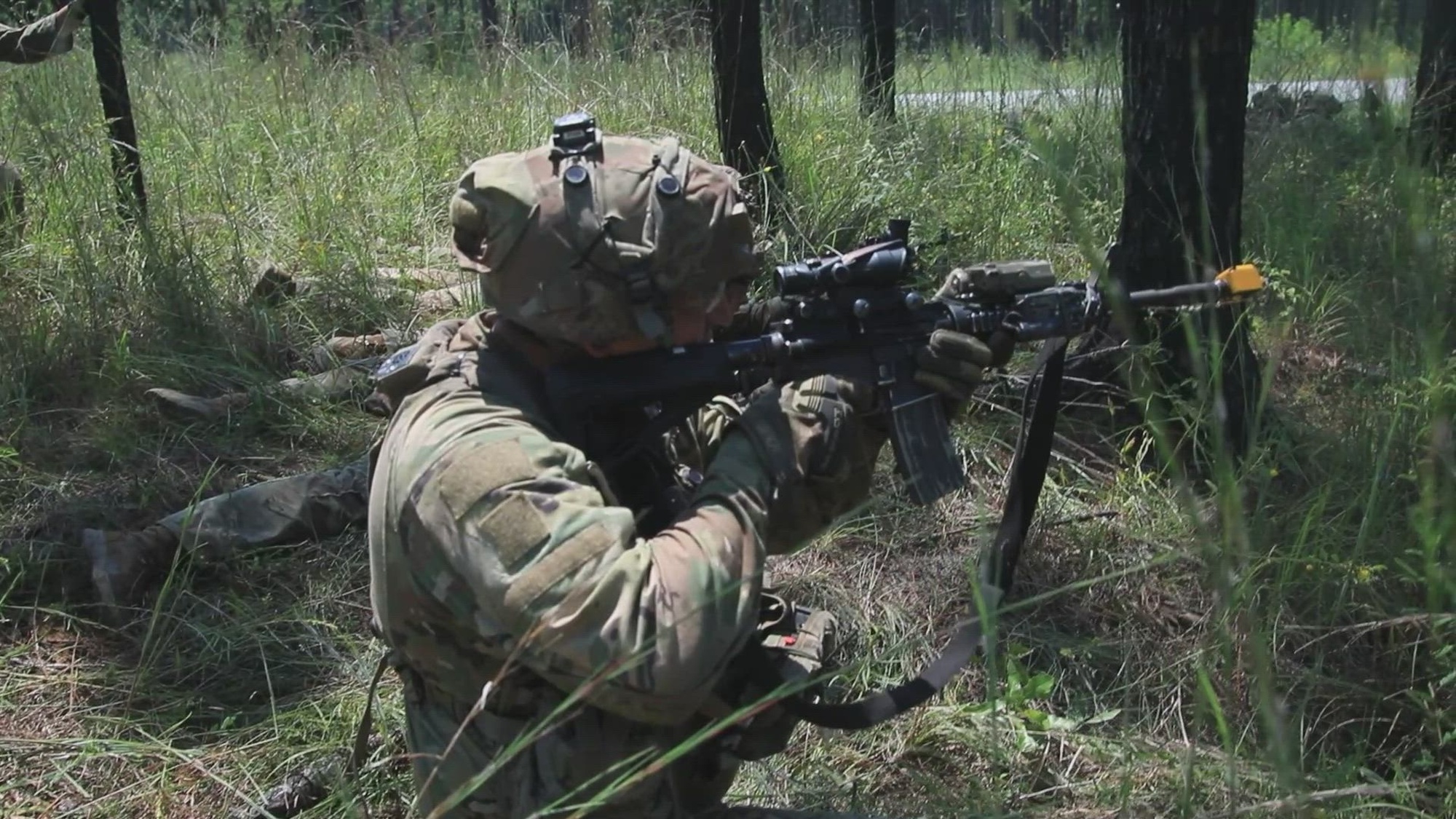 Soldiers from 2nd Battalion, 87th Infantry Regiment, 2nd Brigade Combat Team, 10th Mountain Division (LI) engage in a simulated firefight during the team’s training exercise at the Joint Readiness Training Center, on Fort Polk, Louisiana, Aug. 20. 2025. JRTC is designed to improve unit readiness through force-on-force exercises that prepare Soldiers for missions they may be assigned in real-world operations. (U.S. Army video by Sgt. Samuel Bonney)