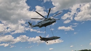 U.S. Marines with Marine Heavy Helicopter Squadron (HMH) 461 transport F-35B Lightning II to Marine Corps Air Station Beaufort for permanent static display