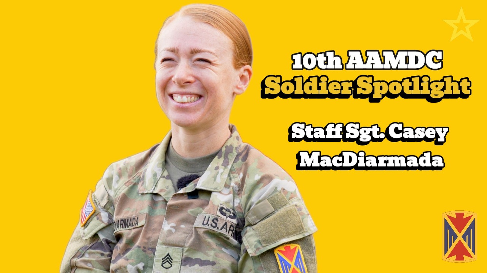U.S. Army Staff Sgt. Casey MacDiarmada, chemical, biological, radiological, and nuclear noncommissioned officer of 10th Army Air and Missile Defense Command, gets interviewed for a soldier spotlight Aug 28, 2025, on Sembach Kaserne, Germany.  MacDiarmada was chosen for a soldier spotlight due to her fitness journey and her passion to serve. (U.S. Army video by Pfc. Luis Jimenez)