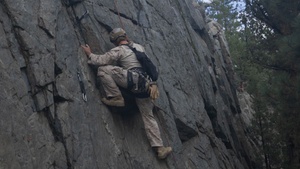 V35 and V11 Marines conduct lead climbing during Assault Climbers Course