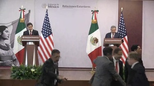 Secretary of State Marco A. Rubio participates in a joint press availability with Mexican Foreign Secretary Juan Ramón de la Fuente