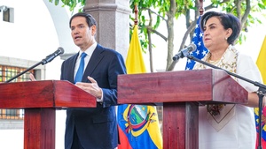Secretary of State Marco A. Rubio participates in a joint press availability with Ecuadorian Foreign Minister Gabriela Sommerfeld