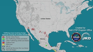 DoD CTIP Map of Human Trafficking Routes Across U.S. Southern Border