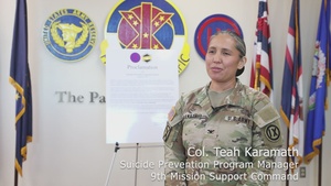 Col. Karamath Message for Suicide Awareness Month