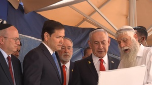 U.S. Secretary of State Marco Rubio visits the Western Wall in the Old City of Jerusalem, accompanied by Israeli Prime Minister Benjamin Netanyahu, on September 14, 2025.